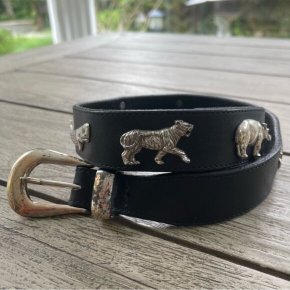 Vintage Brighton Honest Black Leather Belt with Silver Animal Accents Size 30” - Picture 3 of 6